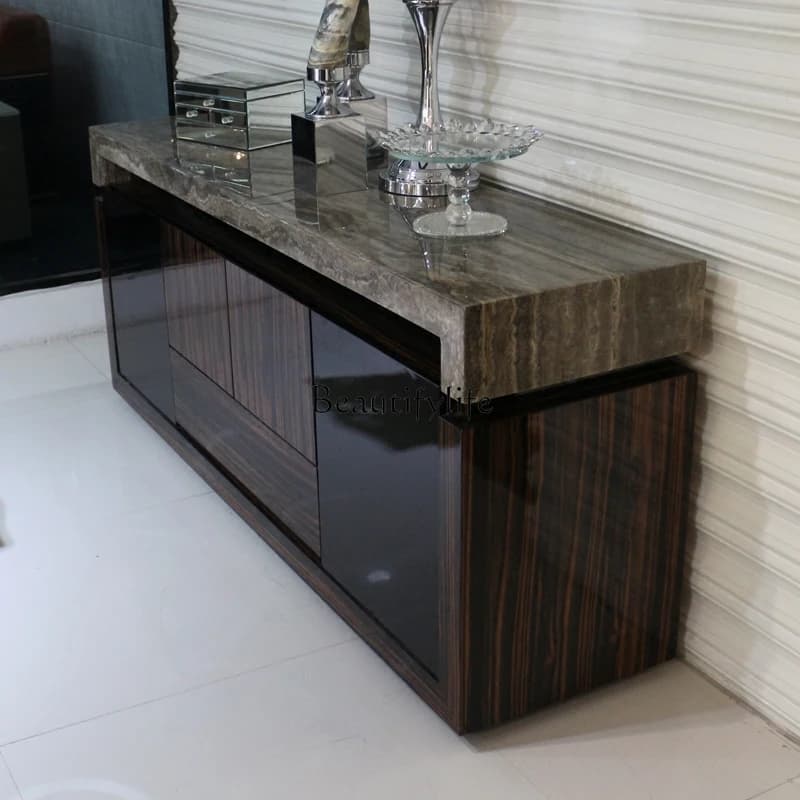 5Natural Gray Cave Stone Marble Side Cabinet Modern Restaurant