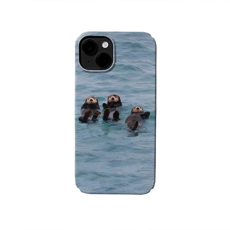 Ins Korean Cute Blue Sea Otter Case for IPHONE 17Air 16ProMax 15 14 13 12 11PRO Plus Acrylic TPU Two in One Magnetic Phone Cases