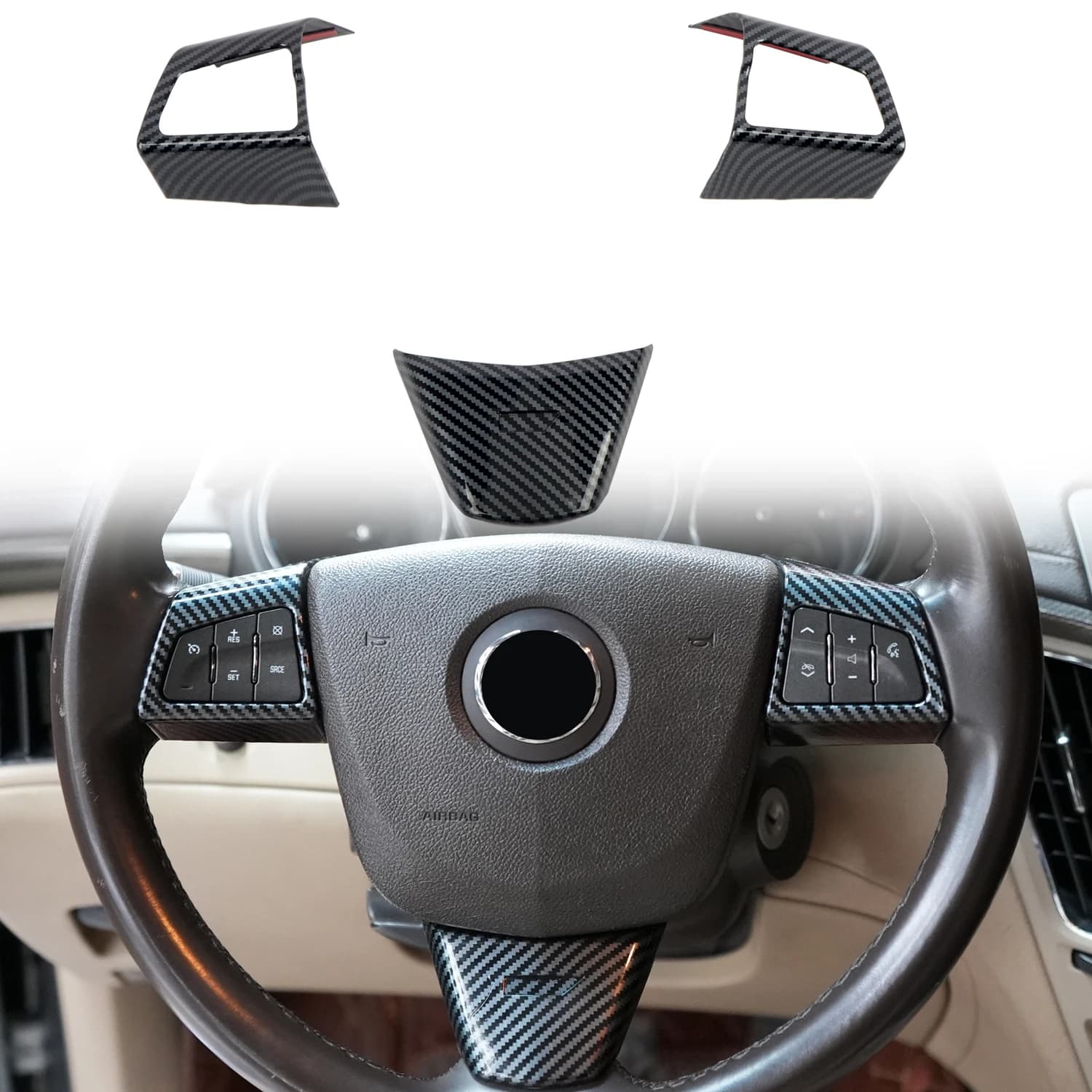 Car Accessories For Cadillac CTS 2008-2013 ABS Carbon Fiber Printed Interior Steering Wheel Decoration Cover Trim Sticker
