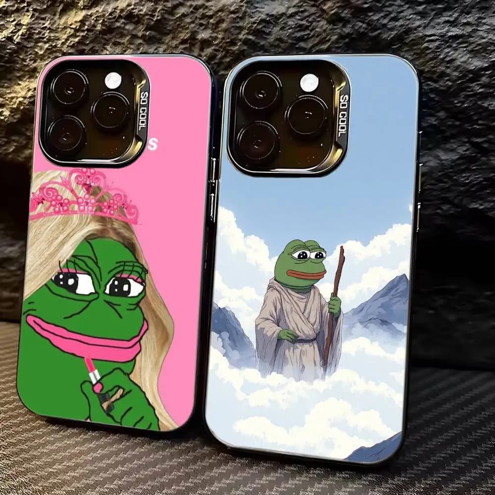 P-Pepe the Frog Funny Phone Case For iPhone 17,16,15,14,13,12,11 Plus,Pro Max,XS,Colorful Silver Phone case Funda Cover