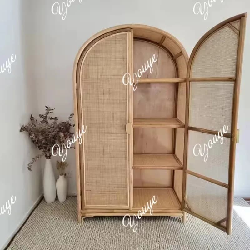 XM Nordic Rattan Single And Double Door Simple Wardrobe Home Bedroom Locker Hotel Cabinet Homestay Rattan Wardrobe