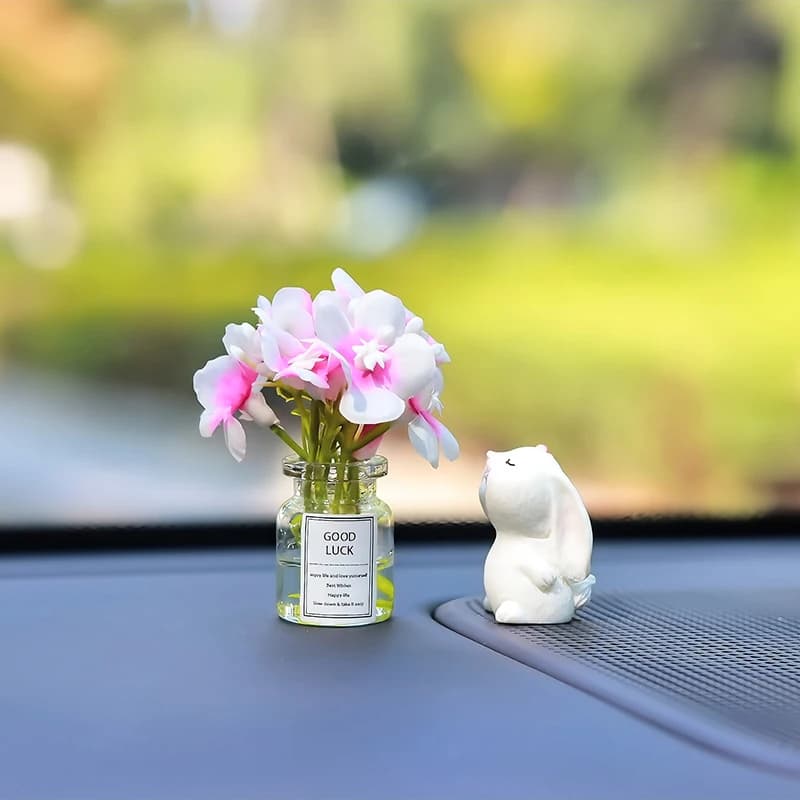 Cute Car Interior Decoration Ornaments Smell Flowers Bunny Auto Dashboard Decorative Gadgets For Woman Car Interior Accessories