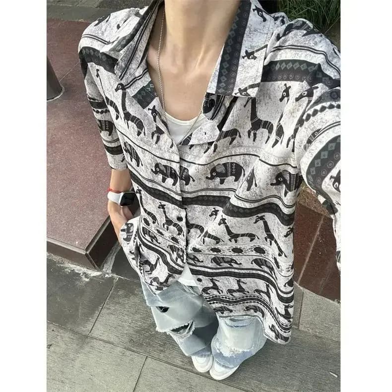 Full Print Short-sleeved Shirt Men's Summer Ice Silk Shirt Niche Design Jacket