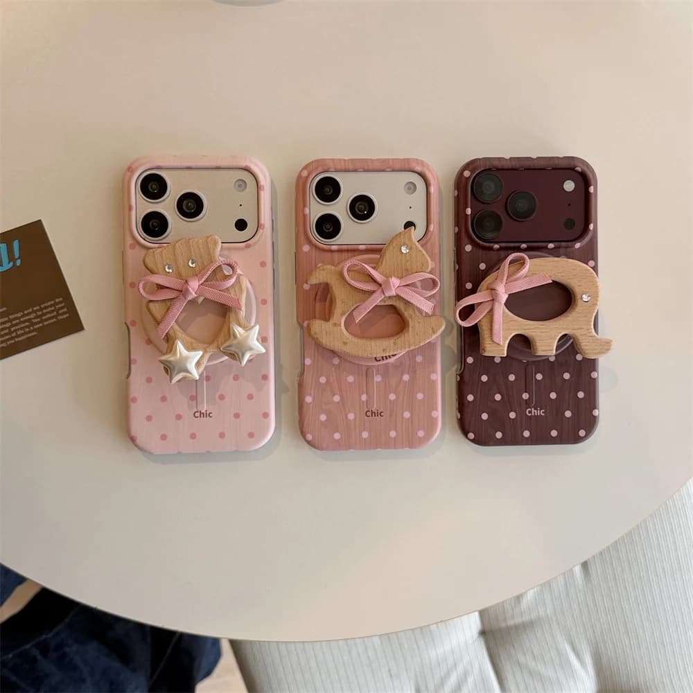 Fashion Cartoons Wood Magnetic Phone Case for iPhone 18 Pro 17 16 15 16 17 Pro 18 Pro Max Anti-vibration Cute Protective Cover