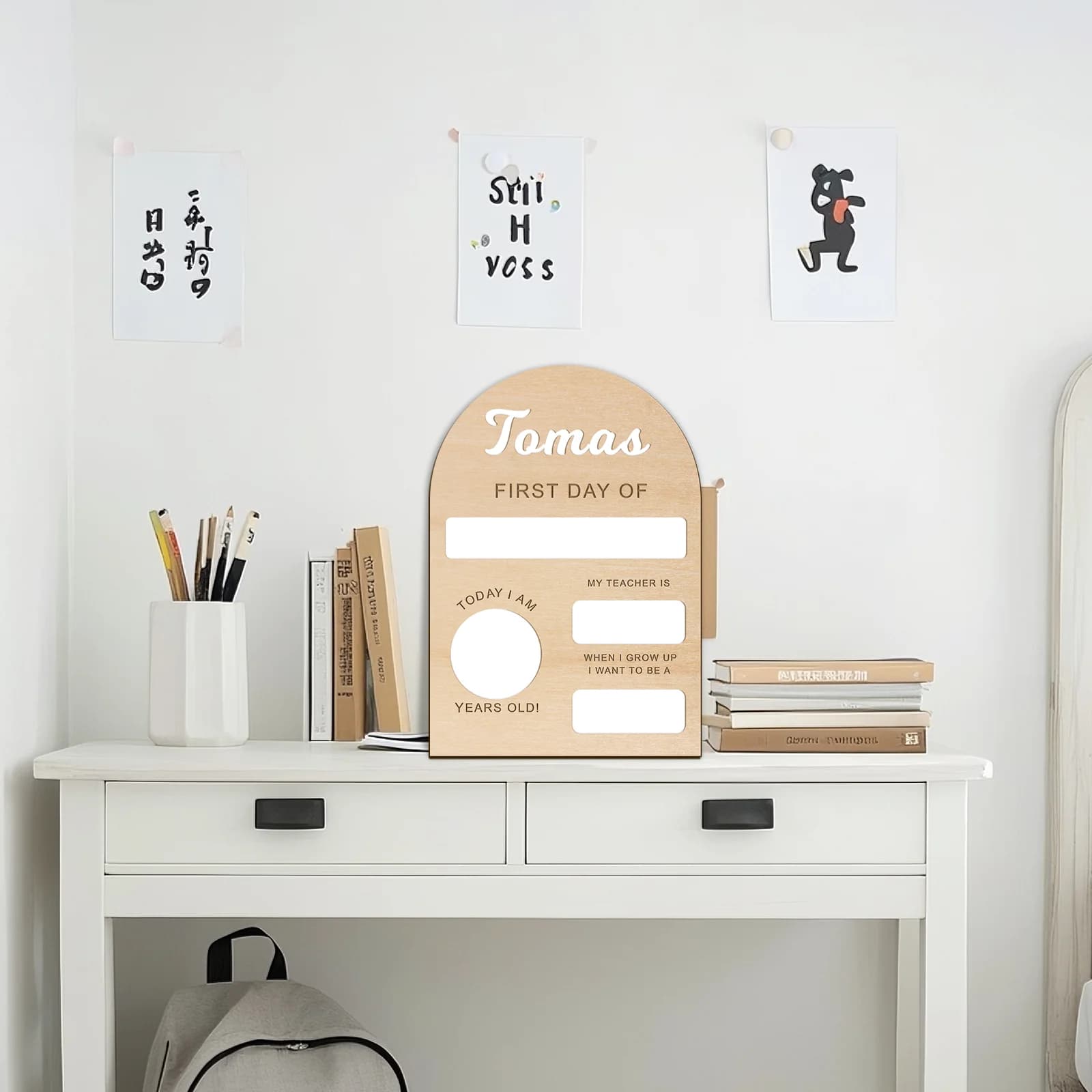 Personalized School Memory Board Set - First/Last Day Wooden Sign 26x18cm, Custom Name Like Tomas, 4 Color Options