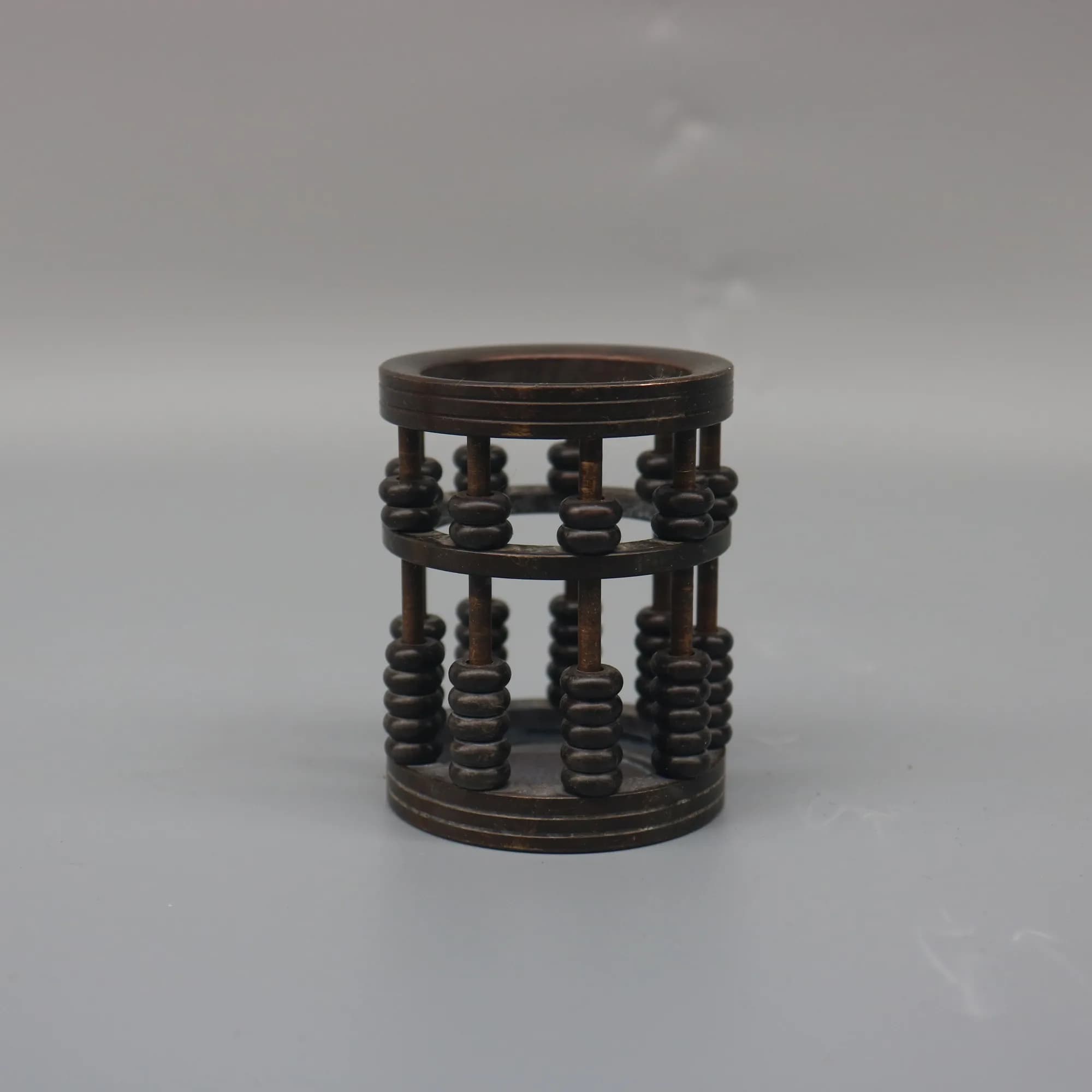 3"Tibetan Temple Collection Old Bronze Cinnabar Abacus pen holder ballpoint pen Tube Amass wealth Ornaments
