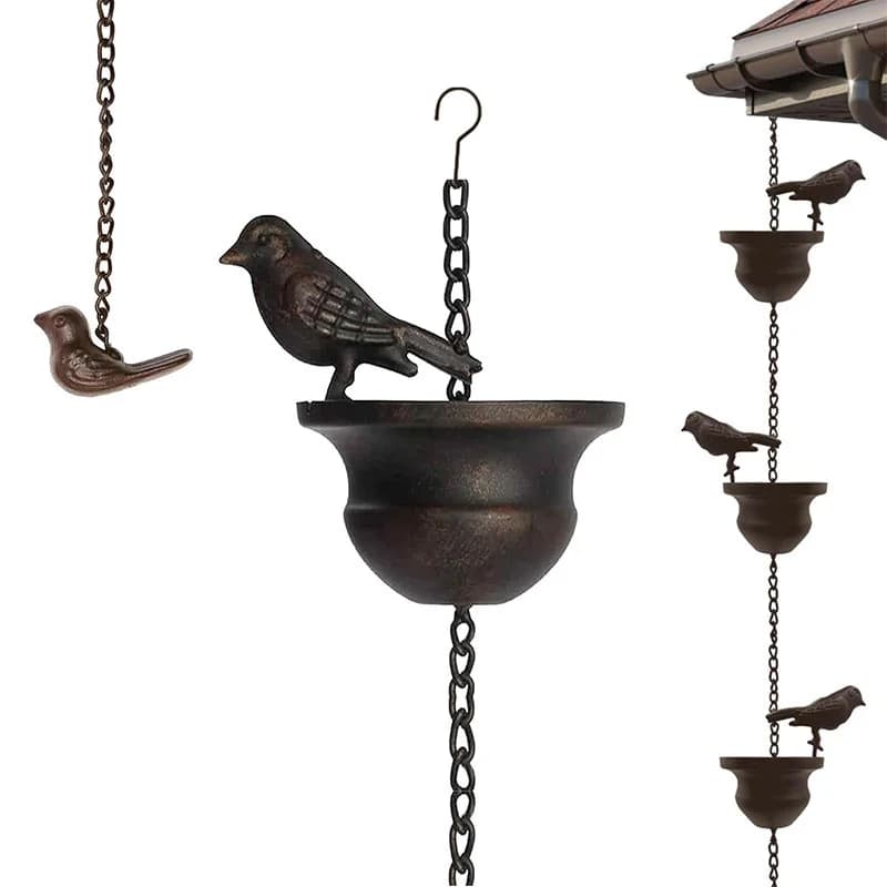 Metal Bird Rain Chain for Gutters Rust Resistant Outdoor Rain Catcher with Attached Hanger Vintage Decor Hanging Gutter Chains