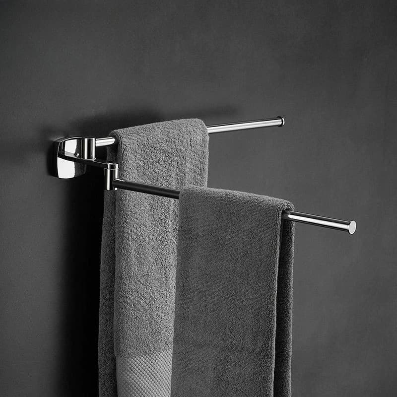 Rotating towel rack bathroom no-drill movable double-rod towel hanging rod, multifunctional folding storage rack drying rack