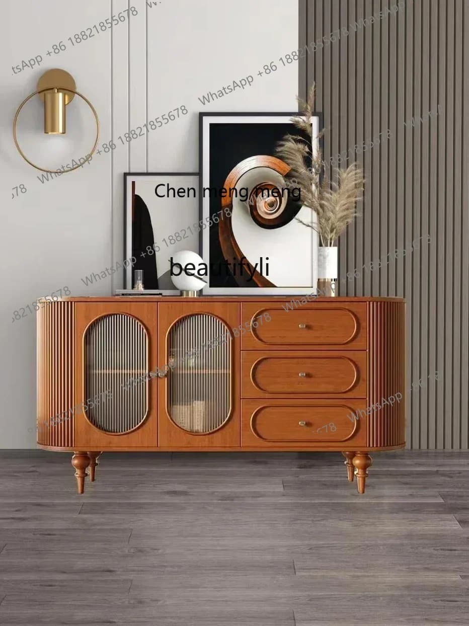 32 French Solid Wood Sideboard Cherrywood Retro Movable Light Luxury Changhong Glass Entrance Cabinet