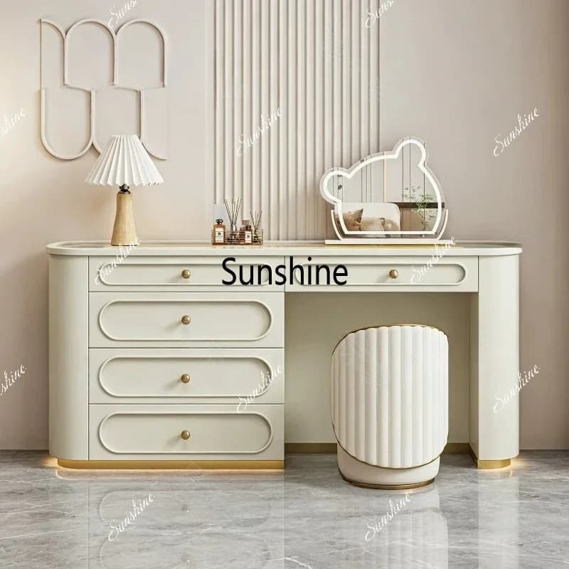 Modern Cream Wind Bedside Makeup Table 2026 New Solid Wood Paint Dresser Chest Integrated Bedroom Furniture Makeup Vanities