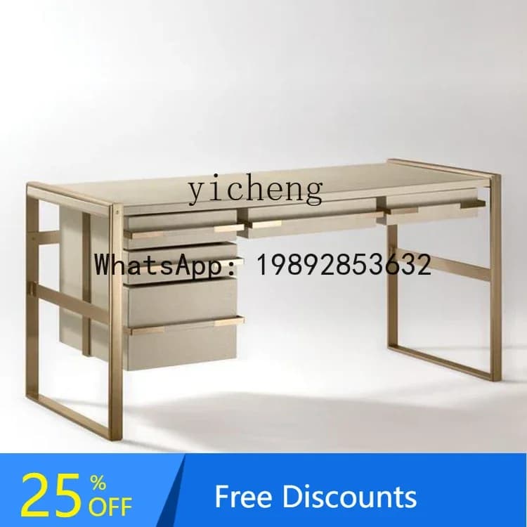 AA  Stainless Steel Plate Computer Desk  Champagne Gold Writing  Household Desk