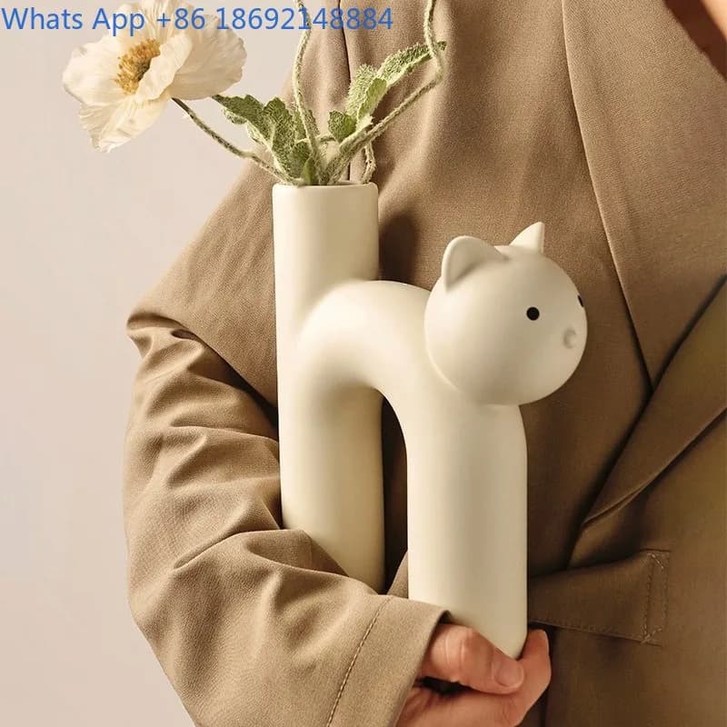 Nordic Style Cute Cat Vase Ornament Living Room Flower Arrangement Home Decoration