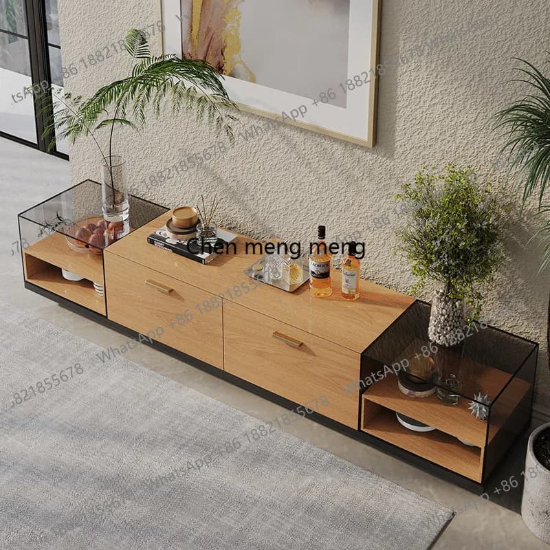 Italian simple glass TV cabinet small apartment living room floor, storage locker