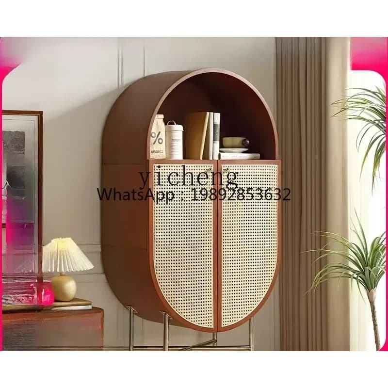 CC XMH medieval style household display side cabinet rattan storage storage cabinet