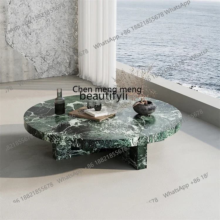 Q178 Green marble luxury stone slate round living room household tea table coffee table furniture