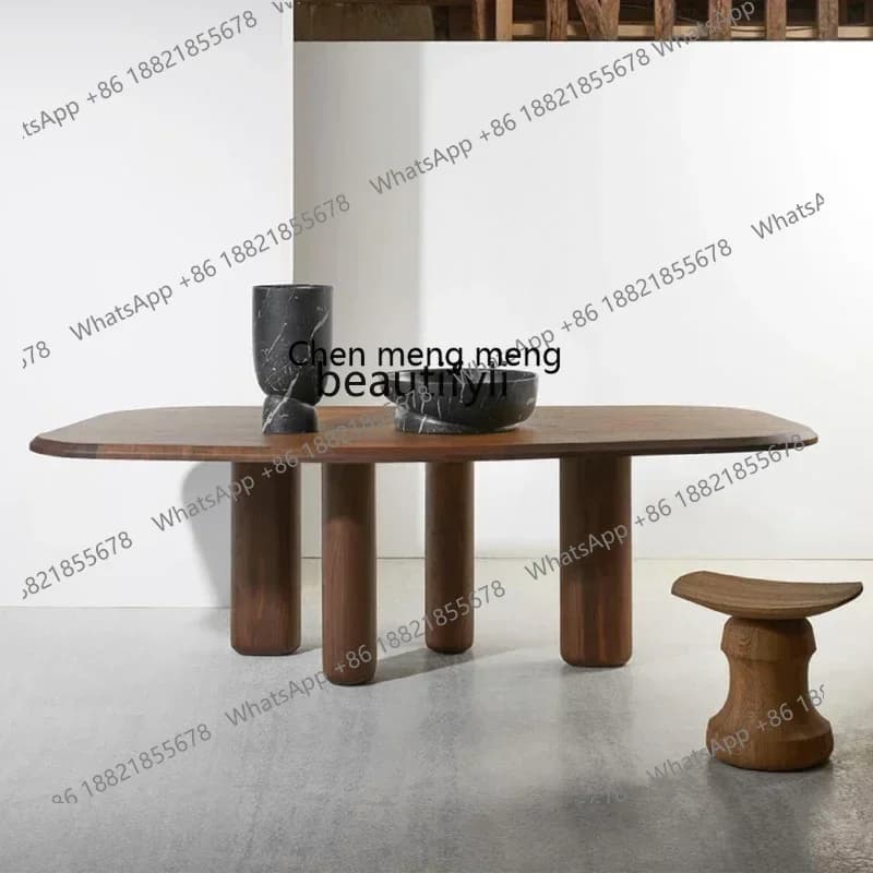 32 Medieval designer irregular solid wood dining table log wabi-sabi wind special-shaped desk