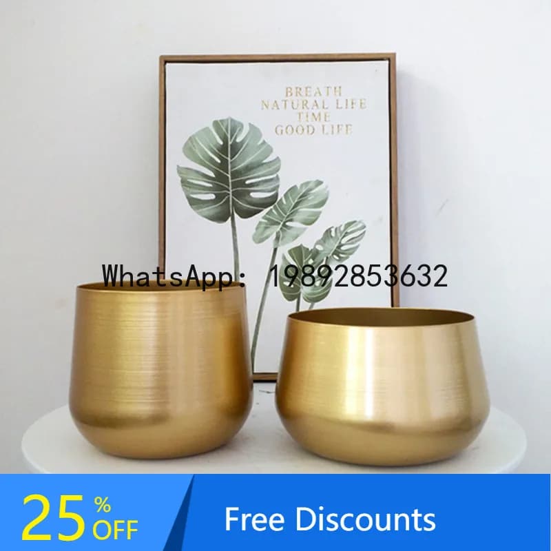 CZ Creative Iron Art Vase Container Round Bowl Metal Flower Pot Home Decor Flower Holder Desktop Ornament