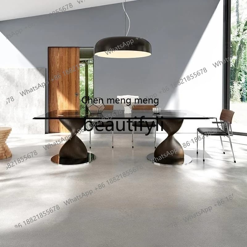 X New Minimalist White Ash Wood Solid Wood Tempered Glass Dining Table Rectangular Dining Table