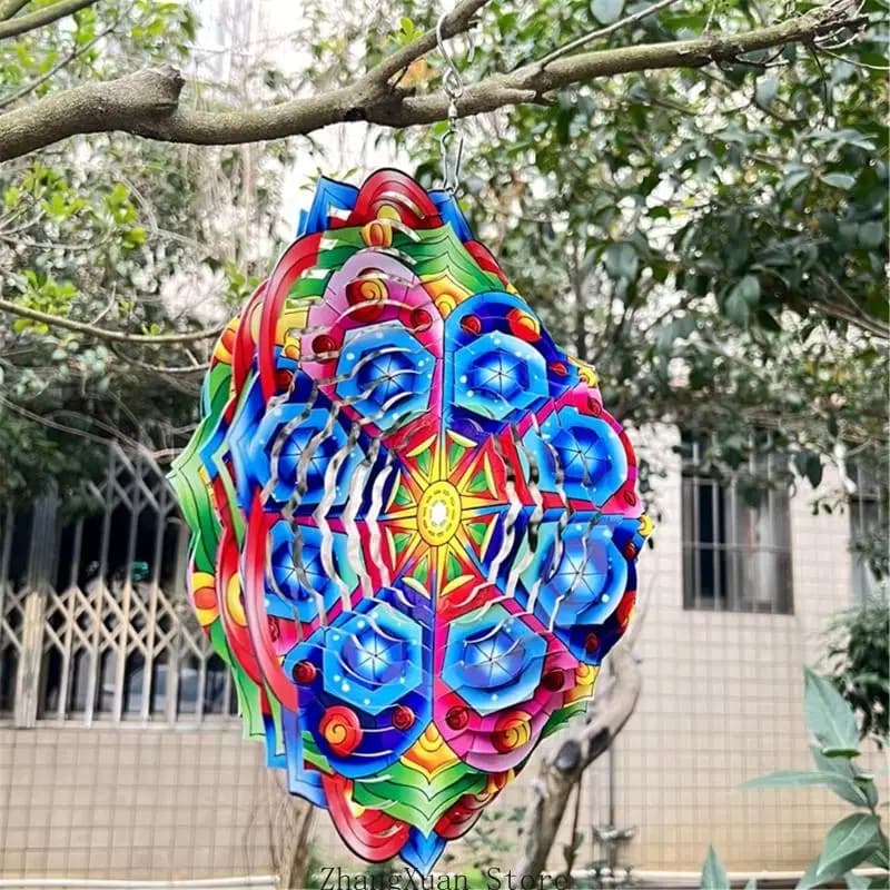 Outdoor Colorful Flower Wind Spinner Decors with Stainless Steel Layered Accent 3XUF