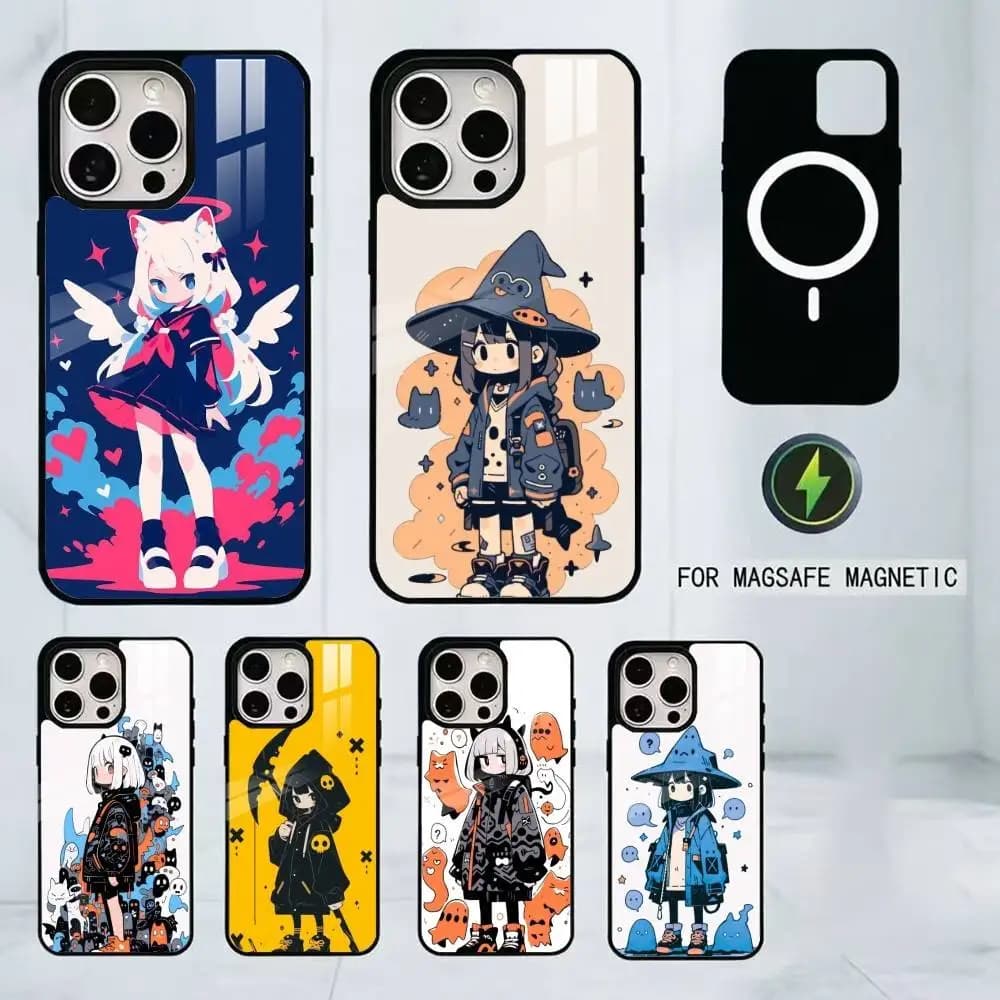 Kawaii Illustration Phone Case For iPhone17,16,15,14,13,12,11 Plus,Pro Magnetic with Magsafe Wireless Charging
