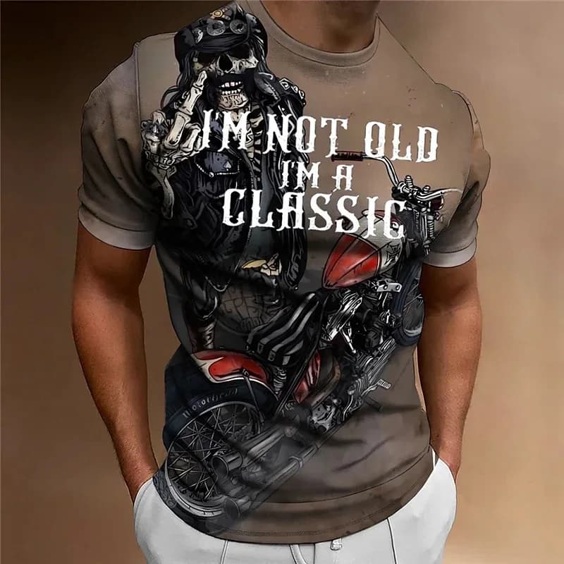 Vintage Motorbike T-Shirt Men 3D Printed Biker Tees Classic Pattern Short-Sleeved Letter Tops Men's Clothing Casual Streetwear