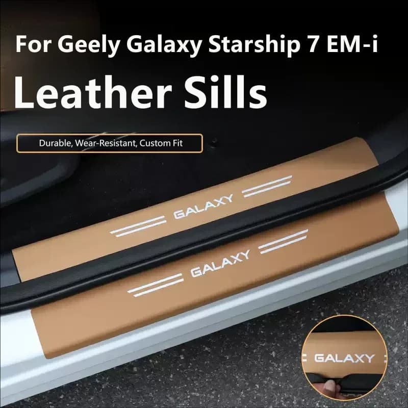 Leather Door Sill Protector Sticker For Geely Galaxy Starship 7 EM-i Geely EX5 EM-i 2026 Anti-Scratch Wear-Resistant Kick Pad