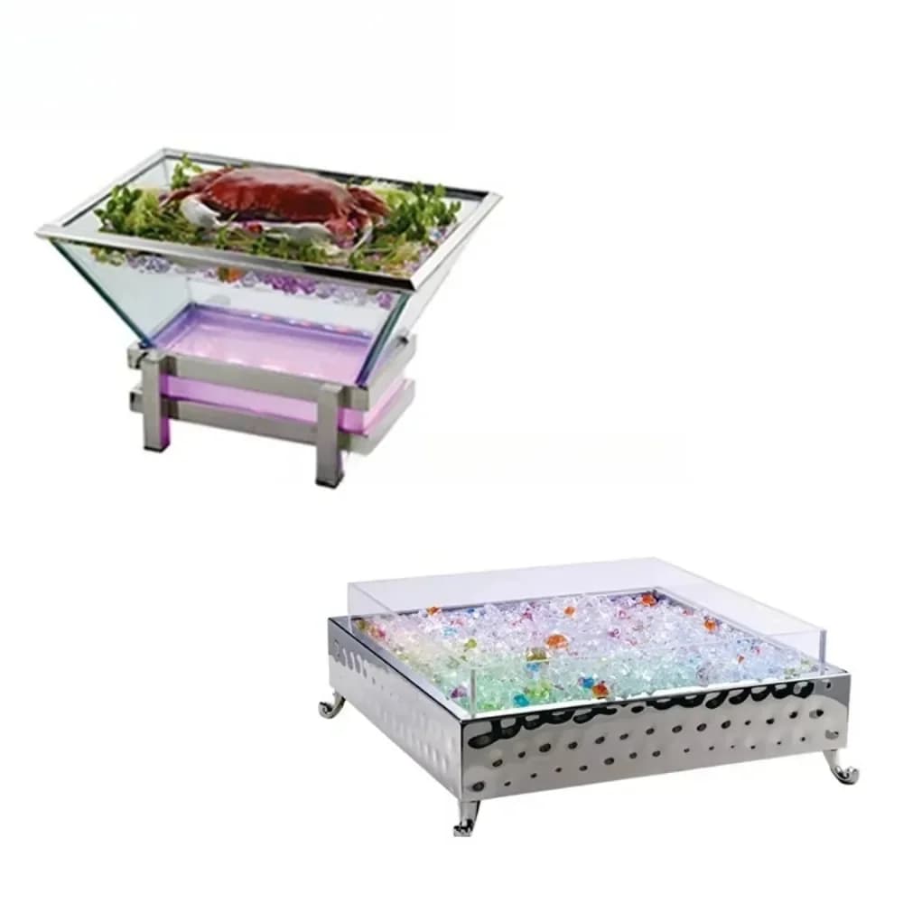 Catering Equipment Buffet New Commercial Kitchen Wedding Banquet Ice Seafood Acrylic Display Box With Light