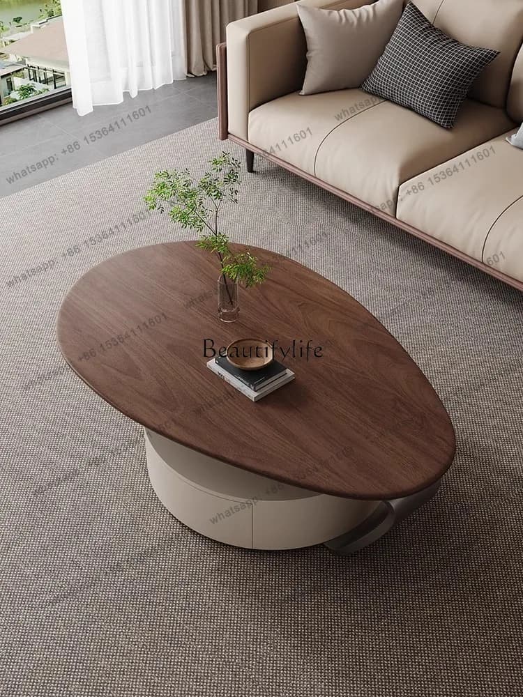 Solid Wood Round Coffee Table for Villa Living Room - Italian Minimalism