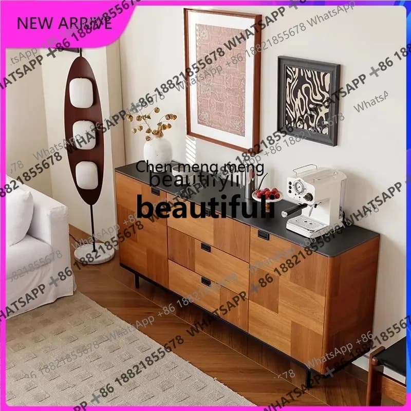 X Solid wood dining side cabinet, retro living room integrated storage against the wall, entrance, decoration, storage cabinet H