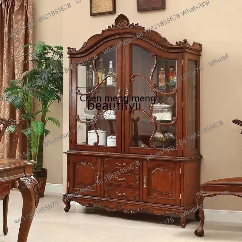 M182 American Retro Distressed Four-Door Wine Cabinet European Glass Wall Curio Cabinet Household Restaurant Display Cabinet