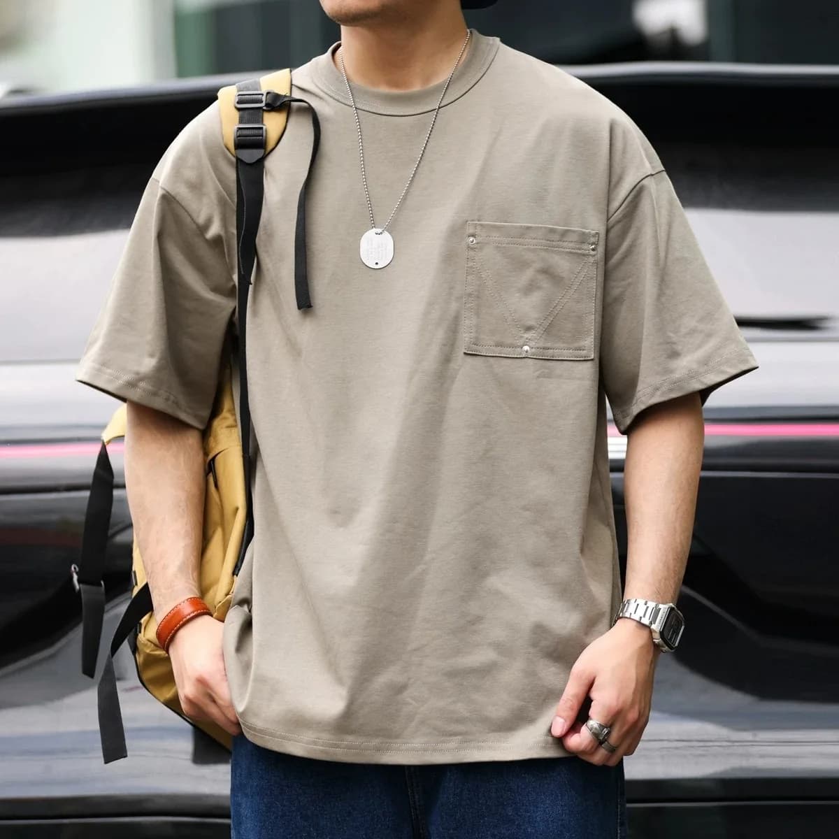 American Fashion Round Neck Short Sleeved Oversized T-shirt for Men 2026 Summer New Casual Loose T-shirt Tops Streetwear
