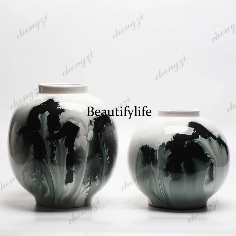 Modern New Chinese Style Creative Hand-Painted Ceramic Floral Ornament Home Entryway Wine Cabinet Decoration