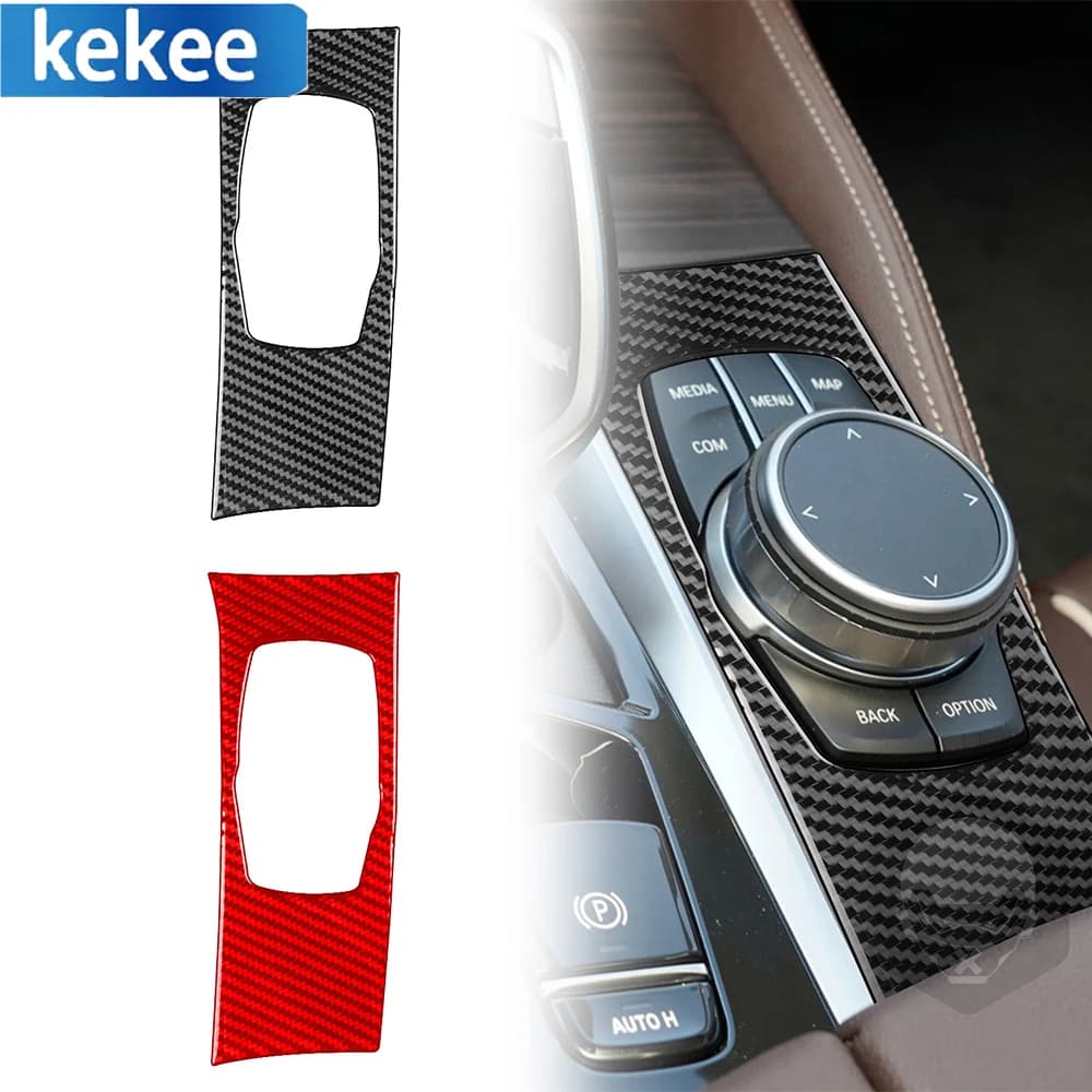 For BMW 5 Series G30 2016-2022 Carbon Fiber Car Accessories Central Control Gear Shift Panel Multimedia Knob Frame Trim Sticker