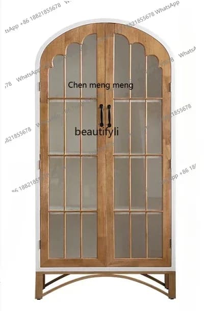 cc182R French Solid Wood with Glass Cabinet Door Integrated Wall Living Room Half Wall Floor Retro Wine Cabinet Display Cabinet