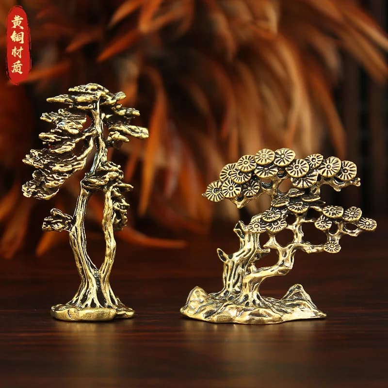 Copper Welcome Pine Model, Artificial Rockery, Aquarium Decoration, Miniature Landscape Crafts, Home Decor, Entryway,