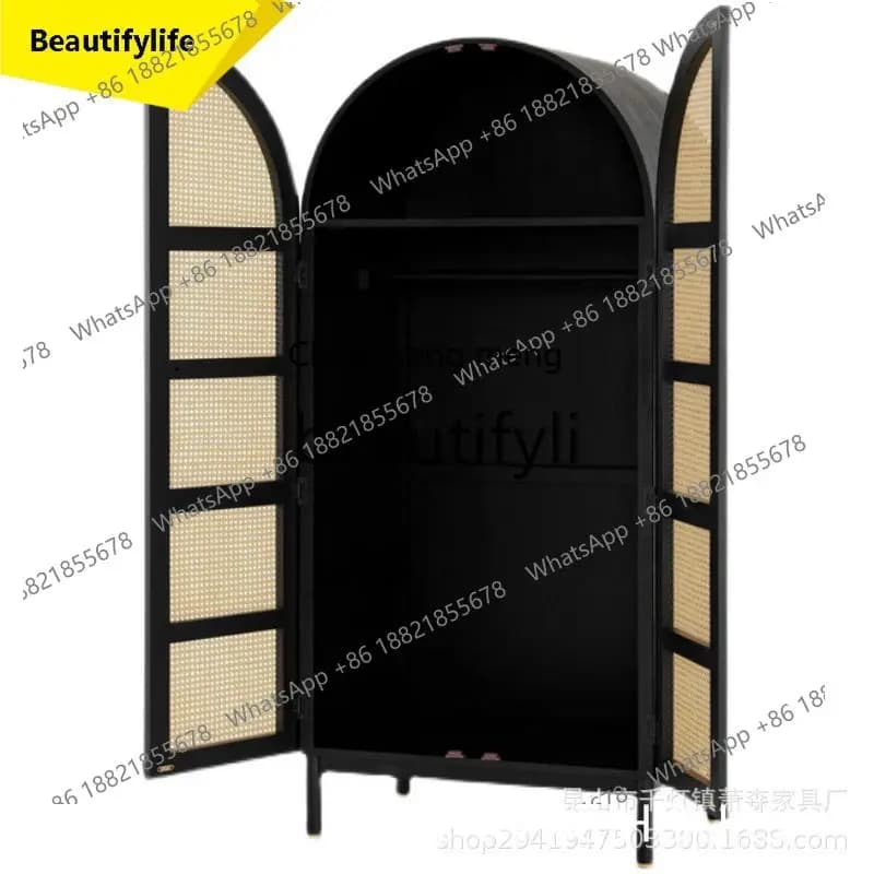 A32 Living room modern simple high-end hotel bed and breakfast bedroom solid wood woven rattan wardrobe