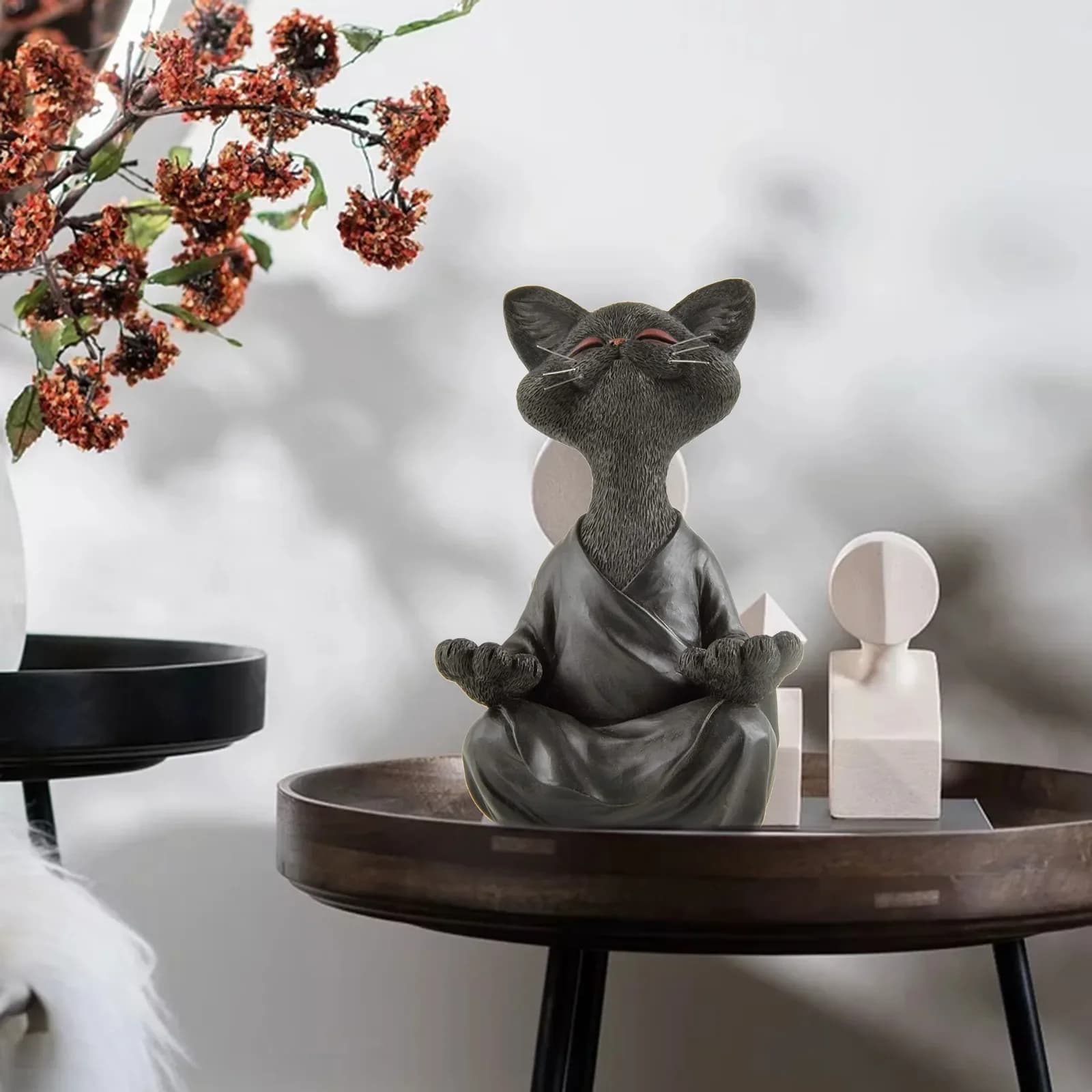 Meditation Zen Cat Statue Garden Indoor Outdoor Garden Yoga Meditation Cat Resin Sculpture Art Lawn Animal Ornament Collection