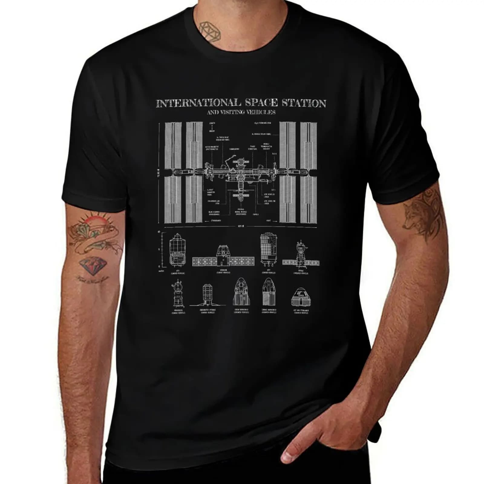 International Space Station (ISS) and Visiting Vehicles (White Stencil-No Background) T-Shirt