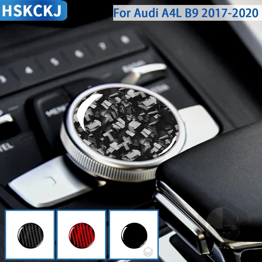 For Audi A4 A4L B9 2017 2018 2019 2020 Car Accessories Carbon Fiber Interior Center Control Knob Cover Trim Sticker Modification
