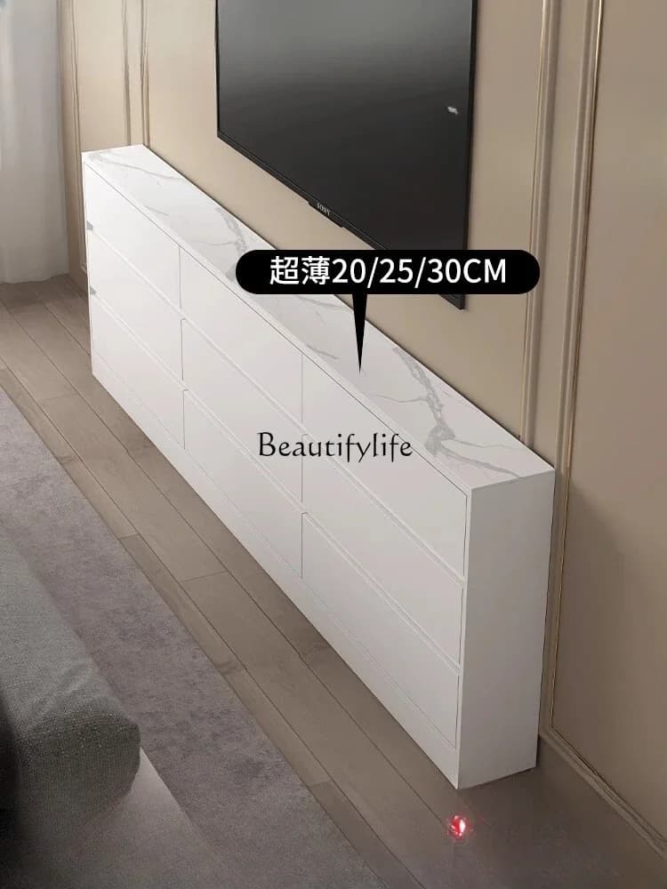 02 Solid wood ultra-thin TV cabinet small apartment bedroom storage storage wall extremely narrow six-bucket bedside cabinet