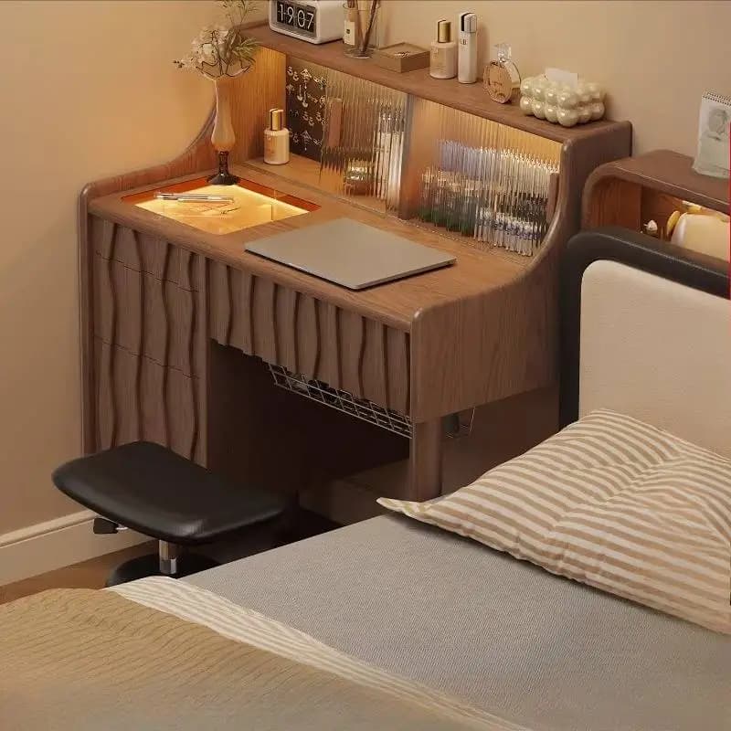 Led Brown Light Makeup Table Glass Vintage Drawers Organizer Bedroom Vanity Desk Dressing Compact Tocador Mueble Furniture Home