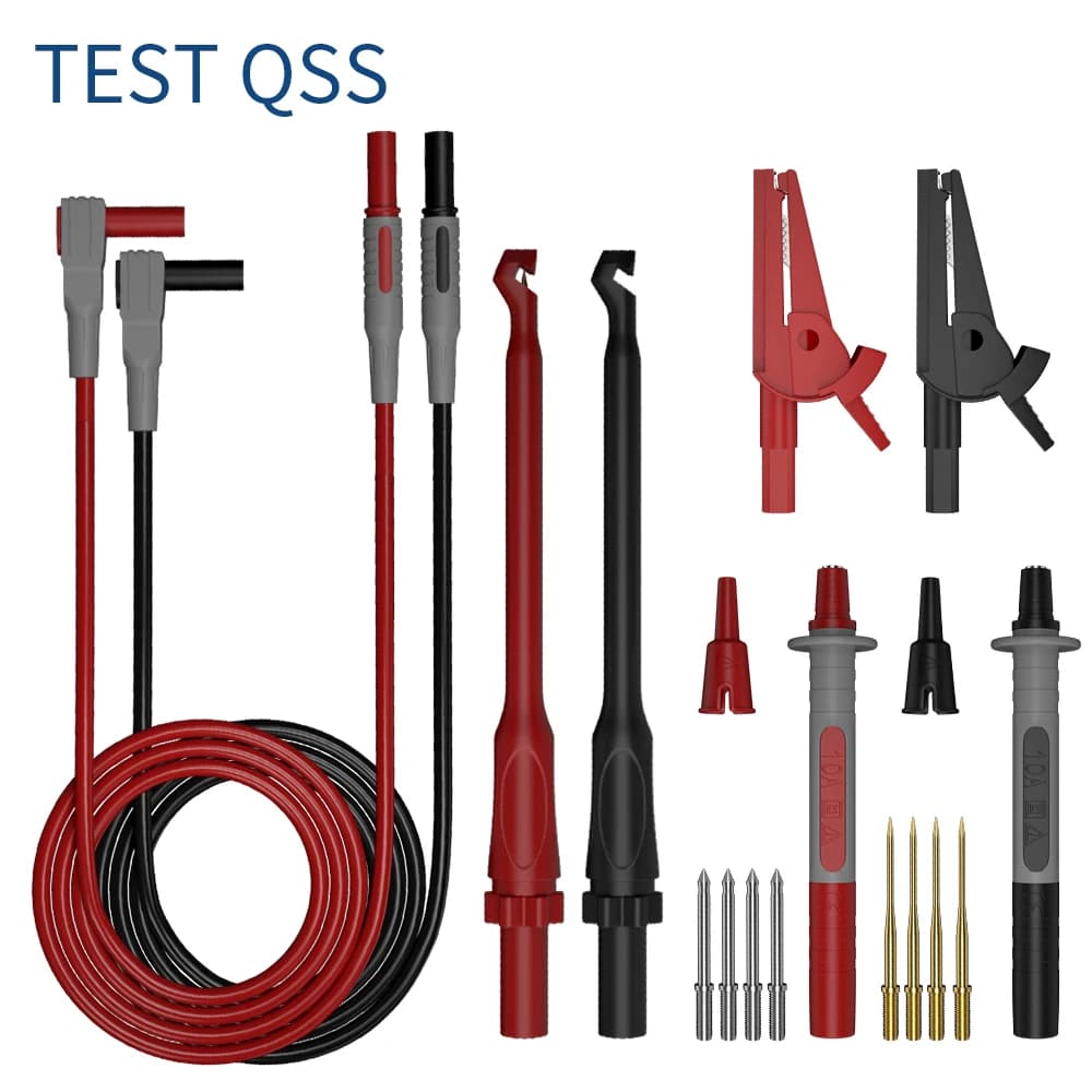 QSS Multimeter Test Leads Kit Digital Electrical Test Probes Set with Alligator Clips Wire-Piercing Back Probe Pin QT0082