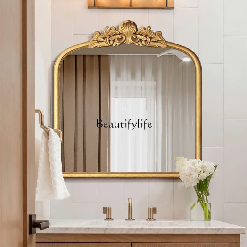 04*French retro carved mirror bathroom bathroom French wall decorative mirror