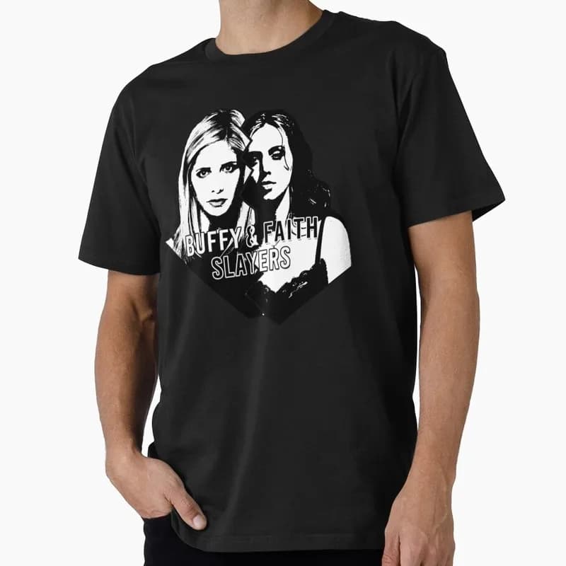 Buffy Inspired Graphic T-Shirt, 0811 Vintage Vampire Slayer Print Tee, Retro Horror Series Short Sleeve Casual Shirt US Size Top