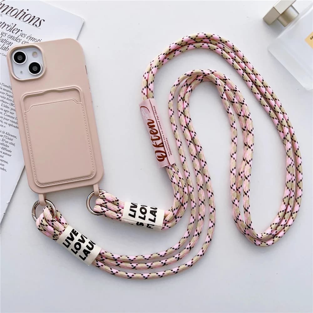 For iPhone 17 16 Pro Max Cases Lanyard With Strap Silicone Wallet Crossbody Necklace For iPhone 15 14 13 12 11Pro Max Soft Cover