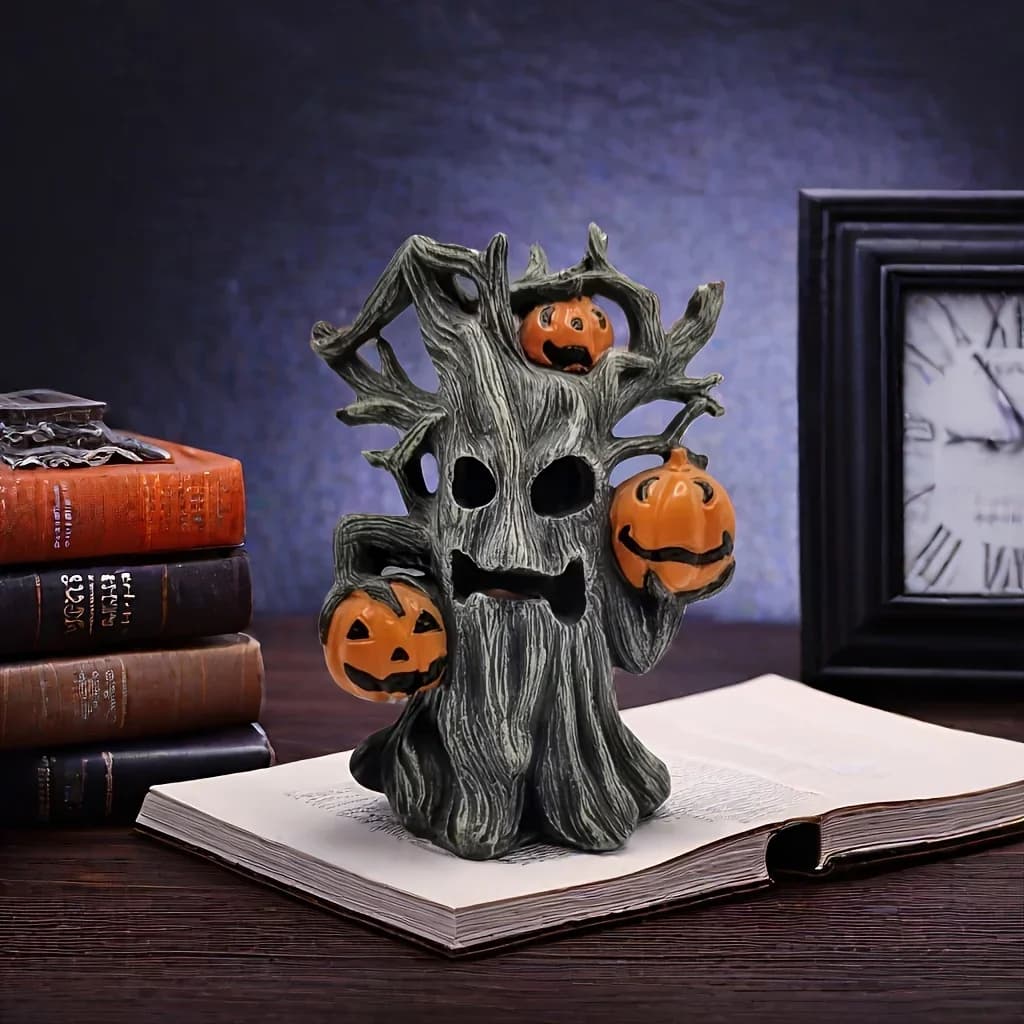 3pcs Halloween Pumpkin Tree Monster Statue Vintage Resin Ornament Home Office Outdoor Courtyard Decor Christmas Gift