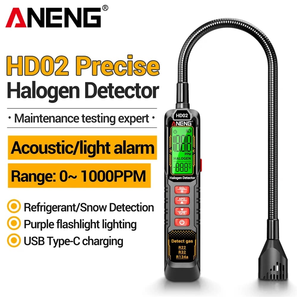 Gas Detector Halogen Leak Detector R22/R32/R134a ANENG Analyzer Rechargable HD02 Refrigerant Gas Air Conditioning Tester Tools