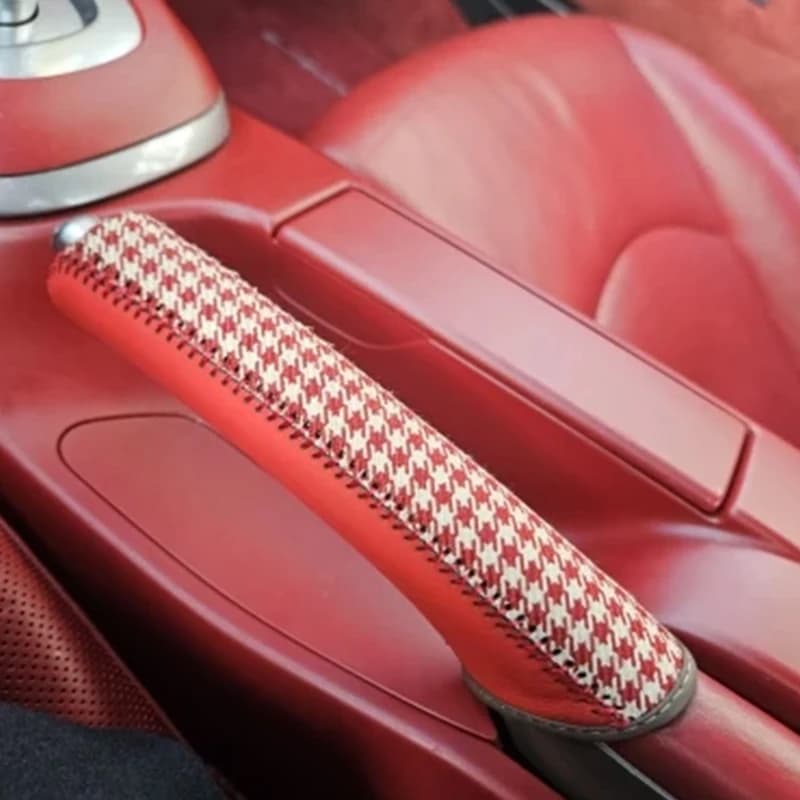 Top genuine leather handbrake Cover For Porsche Cayman 911 hand brake cover first layer leather cover handbrake Car accessories