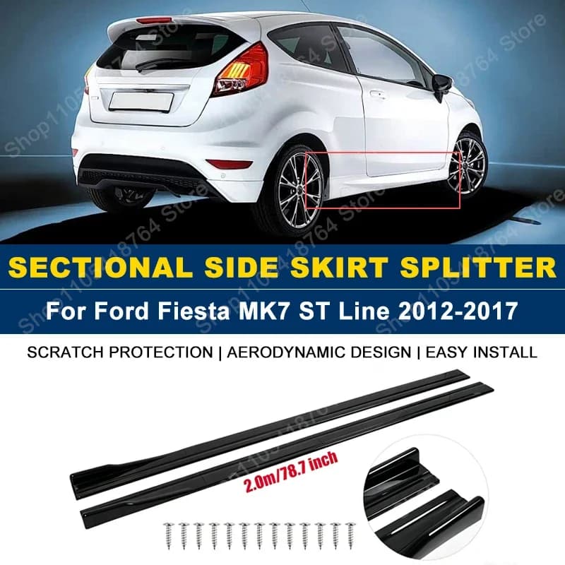 Side Skirts Extension Rocker Panel Splitter For Ford Fiesta MK7 ST Line 2012-2017 2M 78.7" ABS Plastic Car Exterior Tuning
