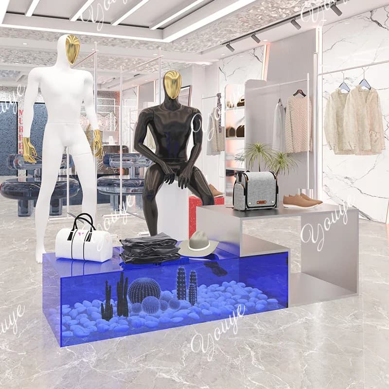 J Water Table Stainless Steel Acrylic Display Table High And Low Storage Shopping Mall Shoe And Bag Display Table